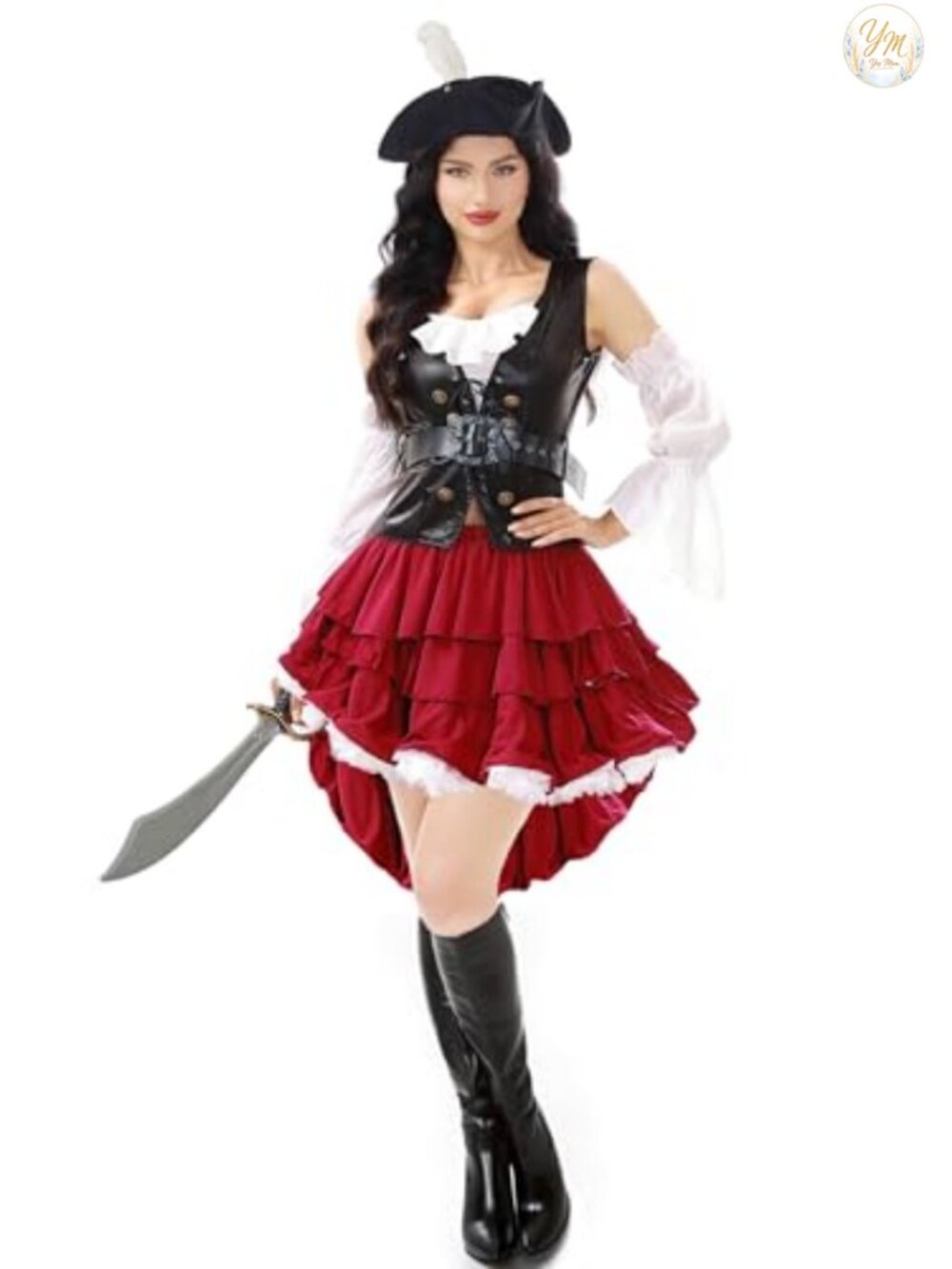 5 Piece Pirate Costume Set Corset Vest Skirt Hat Belt Cosplay